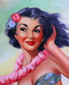 A Hula Girl Serenade Oil on Canvas PINUP PAINTING